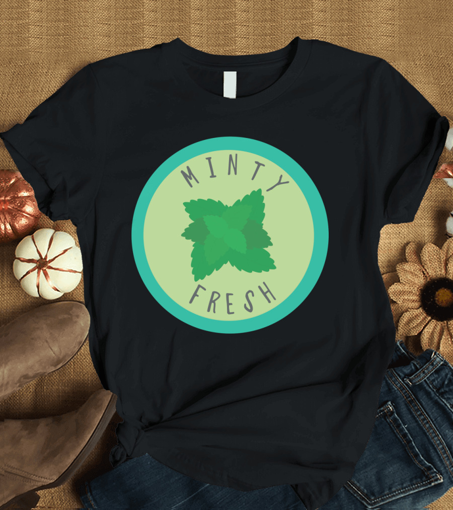 Minty Fresh Circular Mint Leaf Emblem on Green and Teal Background T-Shirt