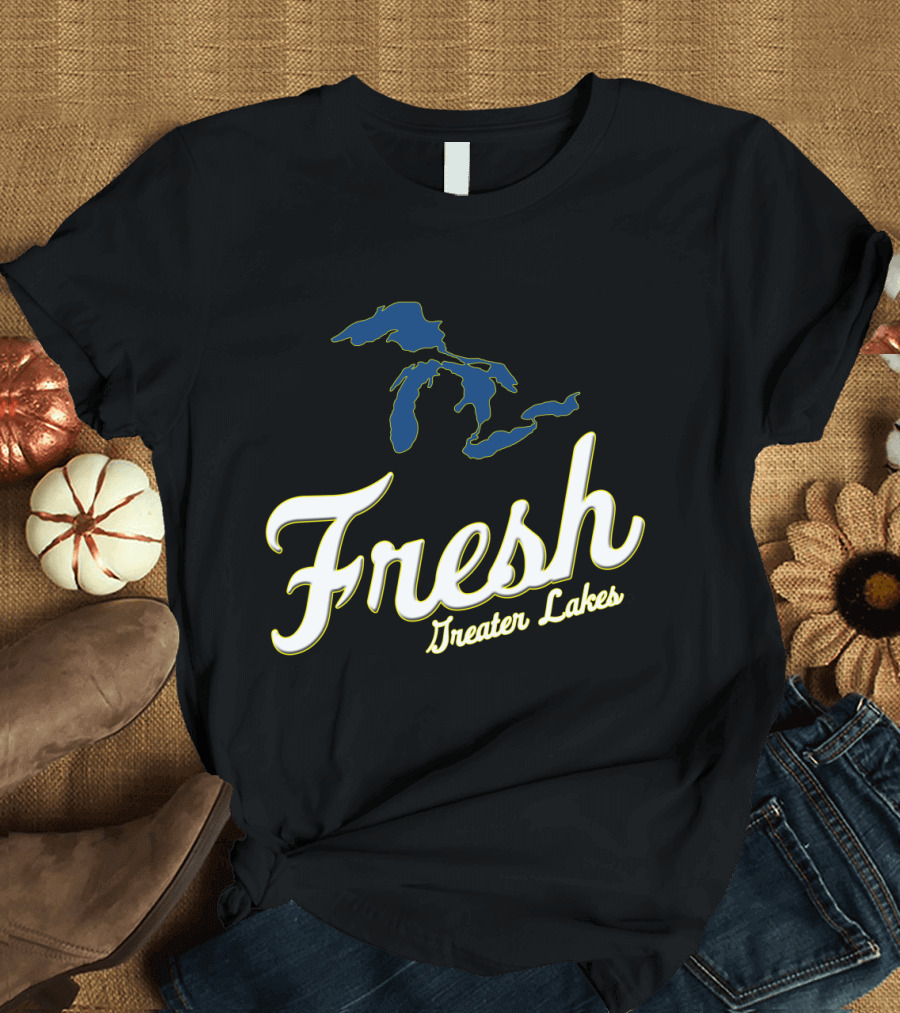 Fresh Greater Lakes Graphic Blue Outline T-Shirt