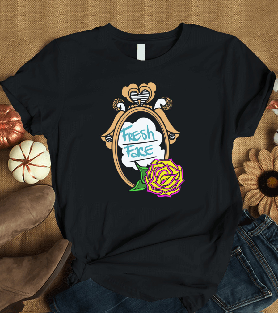 Fresh Face Mirror with Yellow and Pink Rose Accent T-Shirt