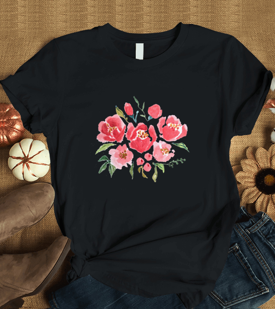 Fresh Flowers Vibrant Red and Pink Floral Bouquet T-Shirt