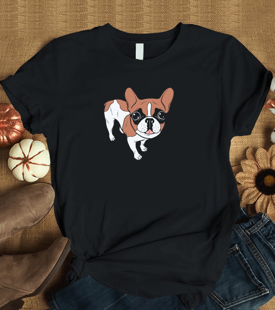 Red Pied French Bulldog with Black Mask T-Shirt