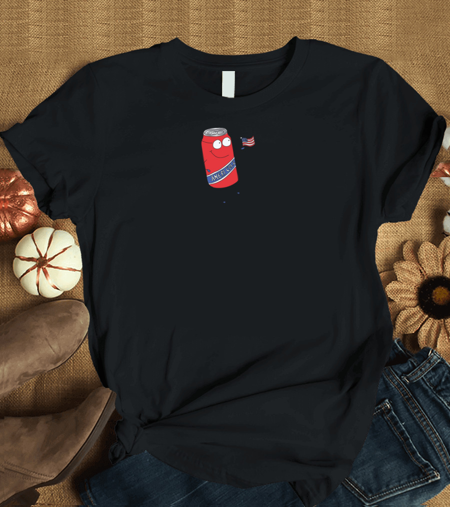 American A Can of Americ With Cartoon Red Soda Can Holding Small Flag T-Shirt