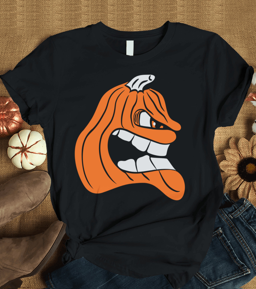 Angry Halloween Pumpkin Face with Fierce Expression T-Shirt