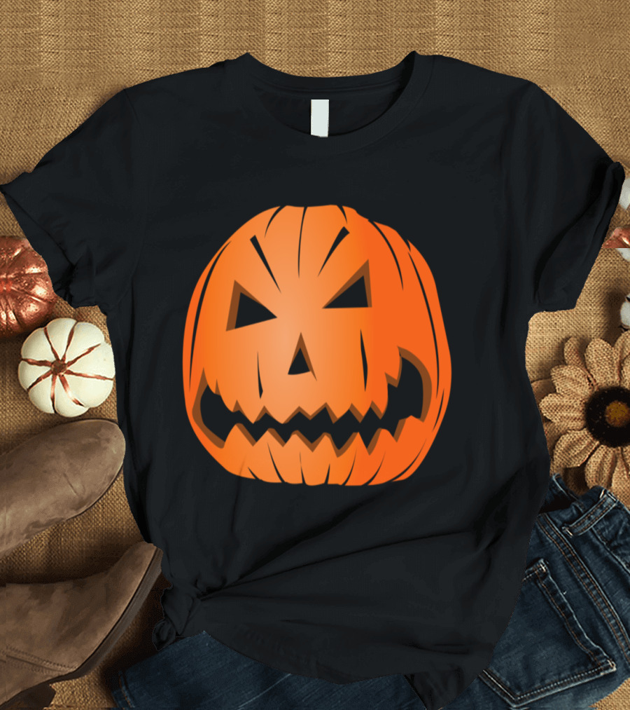 Halloween Pumpkin Head Jack-O-Lantern Grinning Face T-Shirt