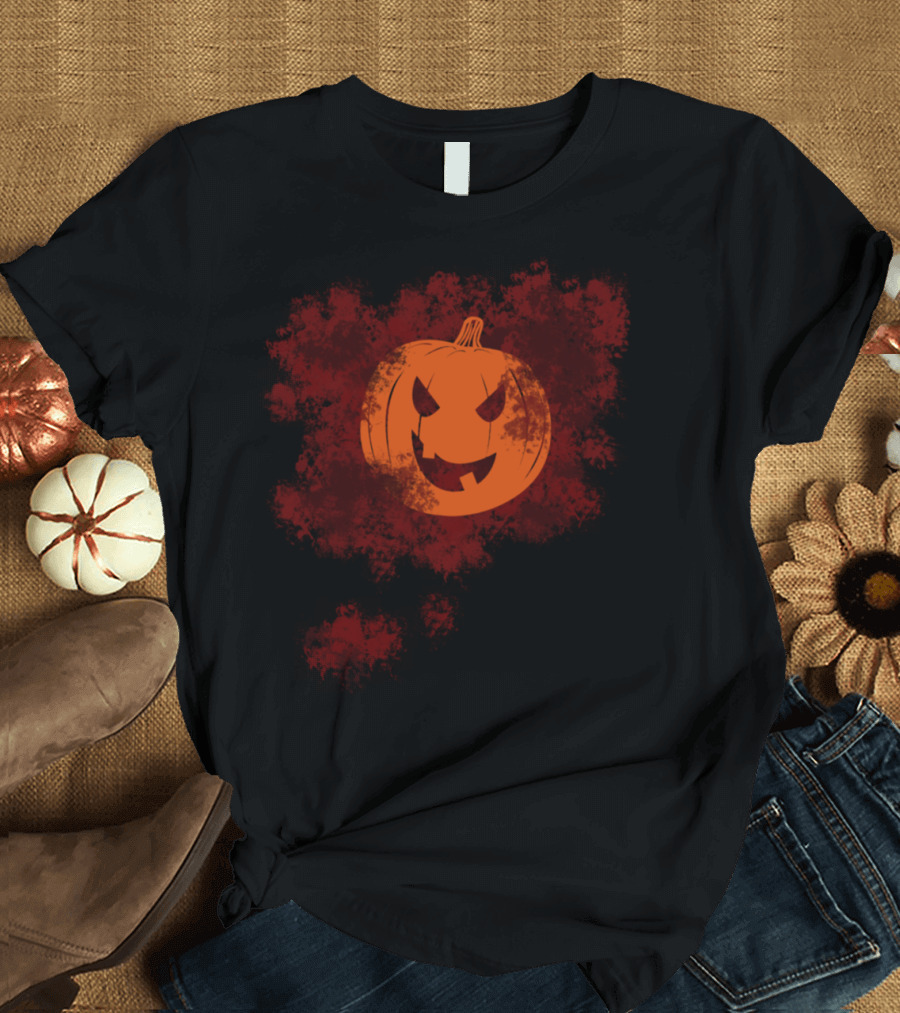 Scary Bloody Jack-O'-Lantern Pumpkin with Blood Splatter Halloween T-Shirt