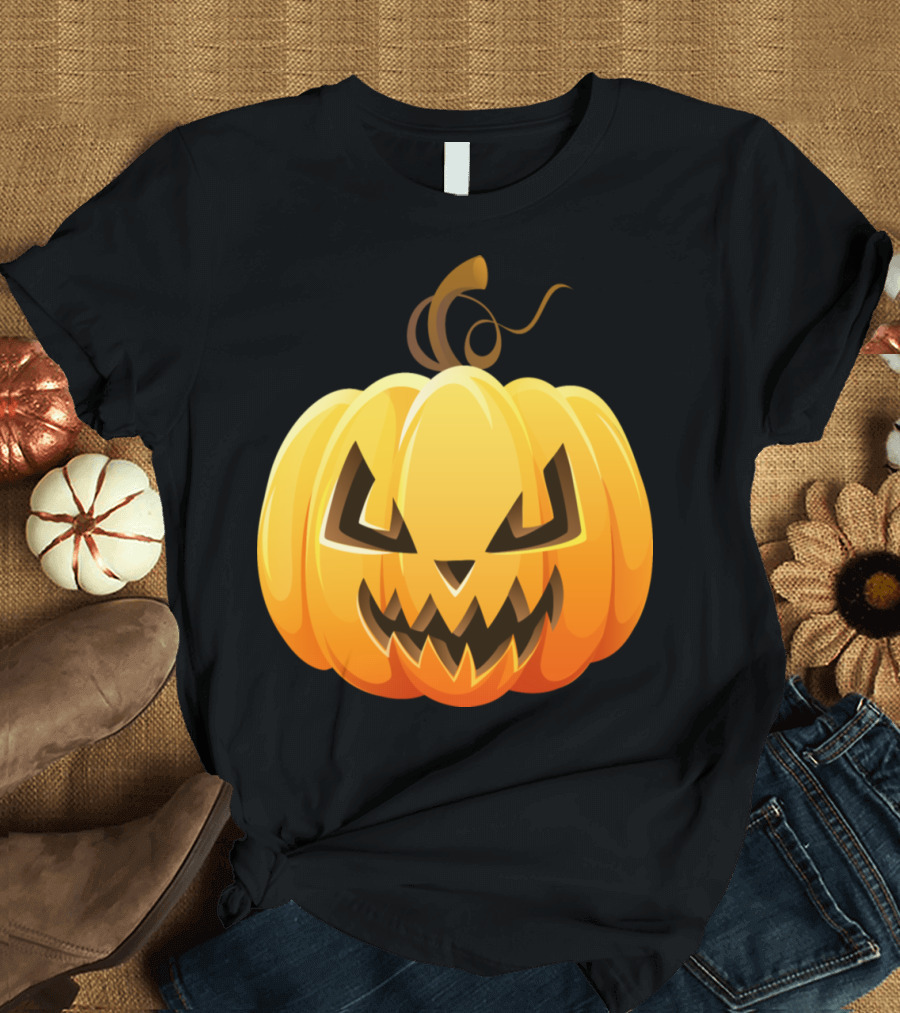 Cartoon Scary Halloween Pumpkin Grinning Jack-O'-Lantern Image T-Shirt