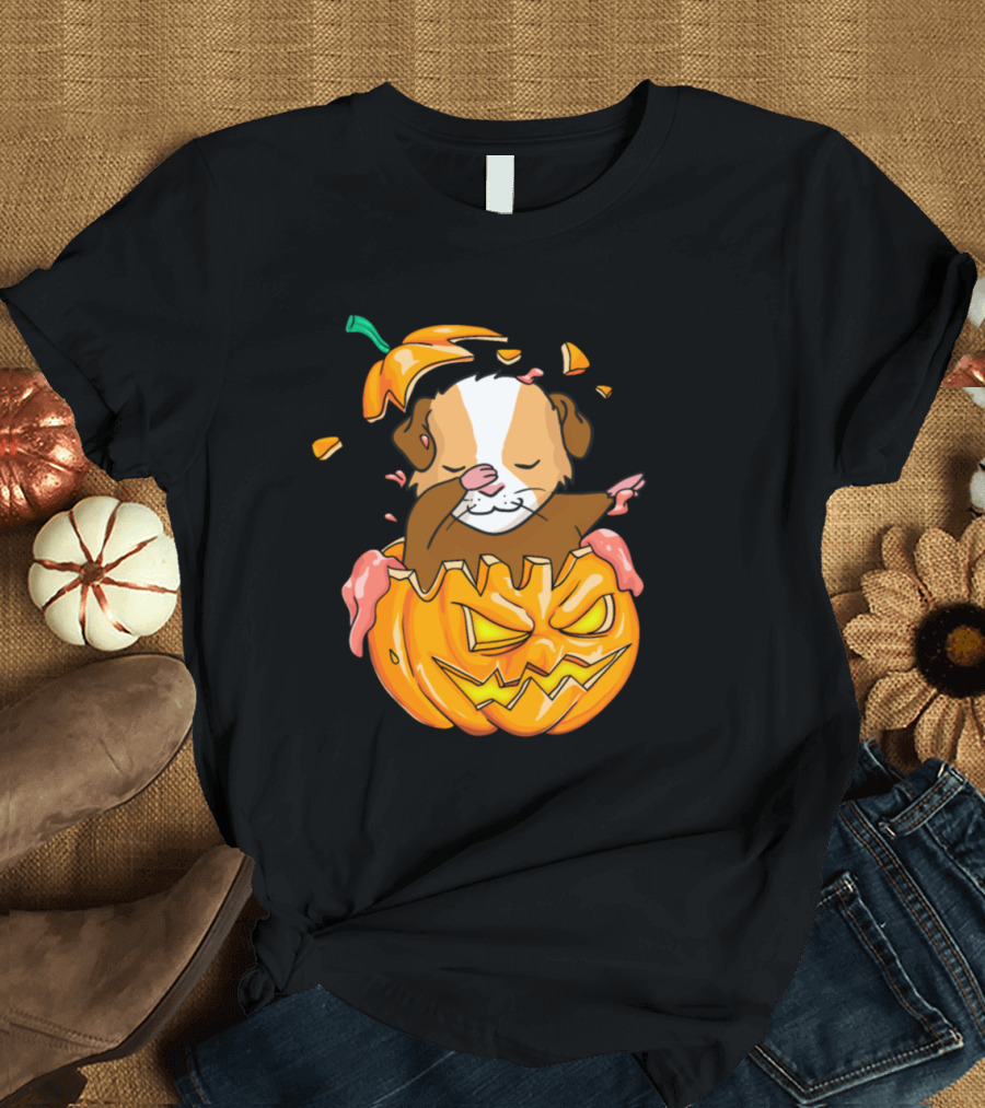 Pumpkin Guinea Pig Halloween Dab Scene T-Shirt