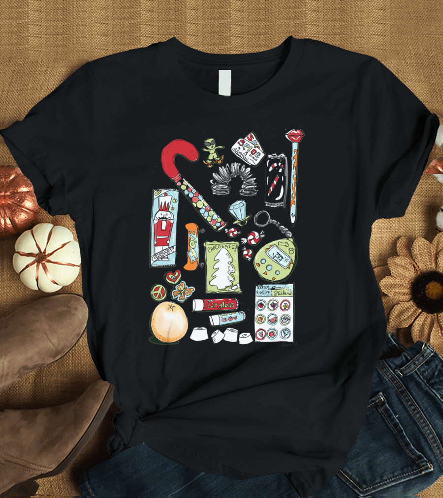 Merry Christmas Circa 2000: Tamagotchi, Lip Gloss, Chocolate, Candy Canes, Stickers, and Holiday Treats T-Shirt