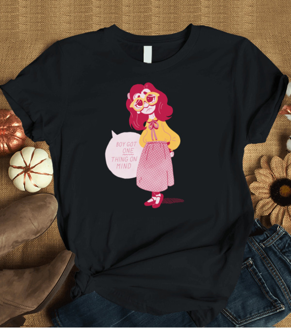 T-Shirt: Boy Got One Thing on Mind Retro Cartoon Style Character T-Shirt Boy Got One Thing on Mind Retro Cartoon Style Character T-Shirt
