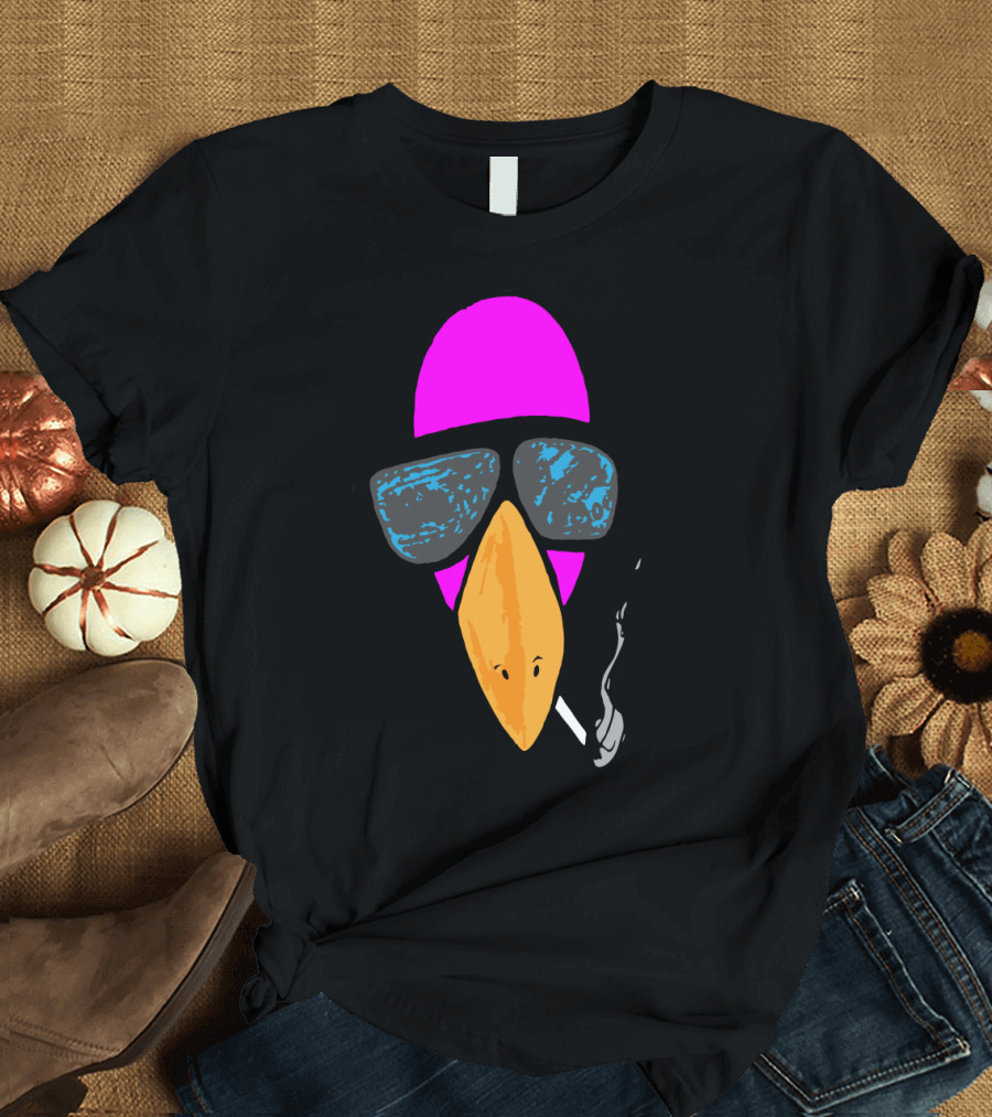 Pink Flamingo with Sunglasses Smoking at Night T-Shirt