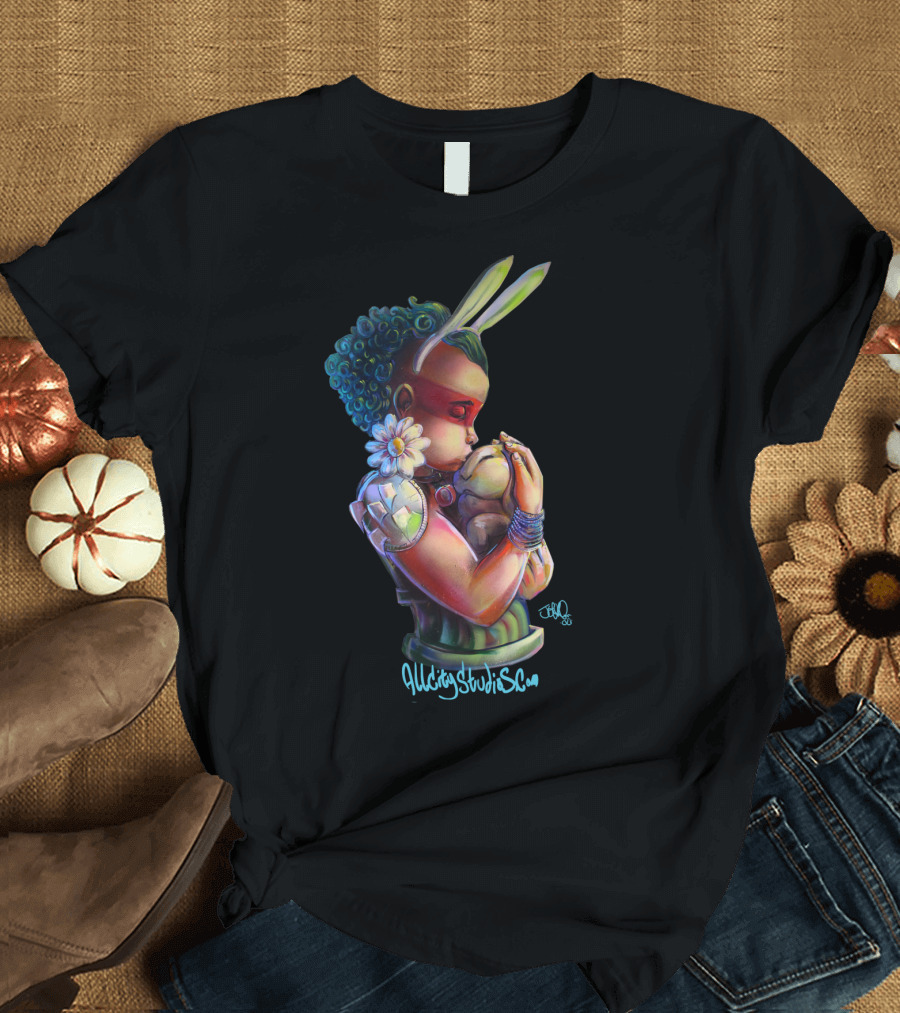 Hunneh Bunneh Whimsical Character Embracing Bunny by Lluvia Studio SC T-Shirt