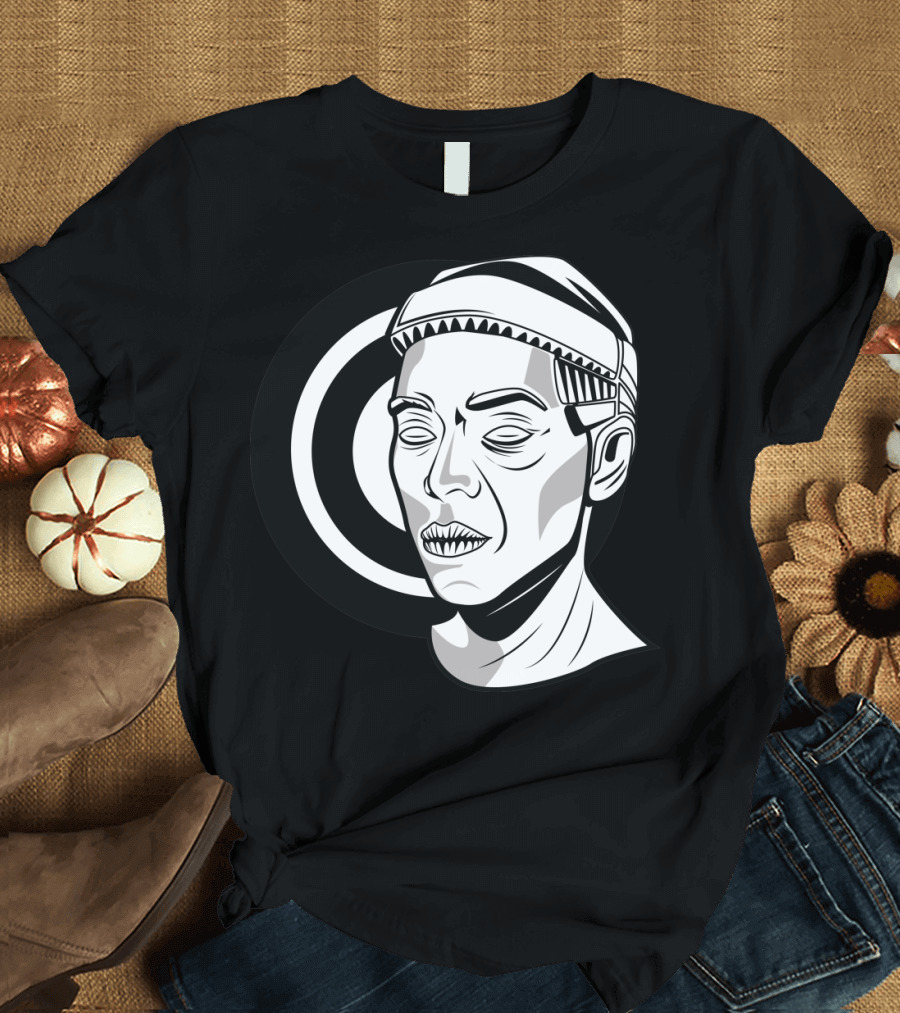 Africana Monochrome Face Illustration with Geometric Circle T-Shirt