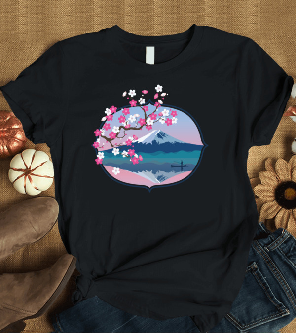 T-Shirt: Mount Fuji Cherry Blossom Scenic Reflection T-Shirt Mount Fuji Cherry Blossom Scenic Reflection T-Shirt