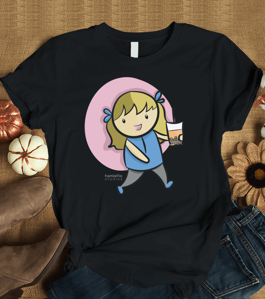 Hamletto Studios My Boba Life Cute Character Holding Bubble Tea T-Shirt