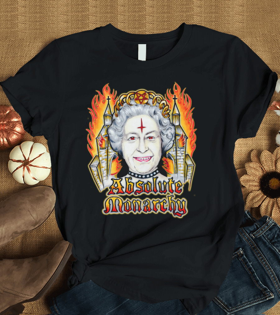 Absolute Monarchy Queen with Royal Crown and Fiery Gothic Castle Background T-Shirt