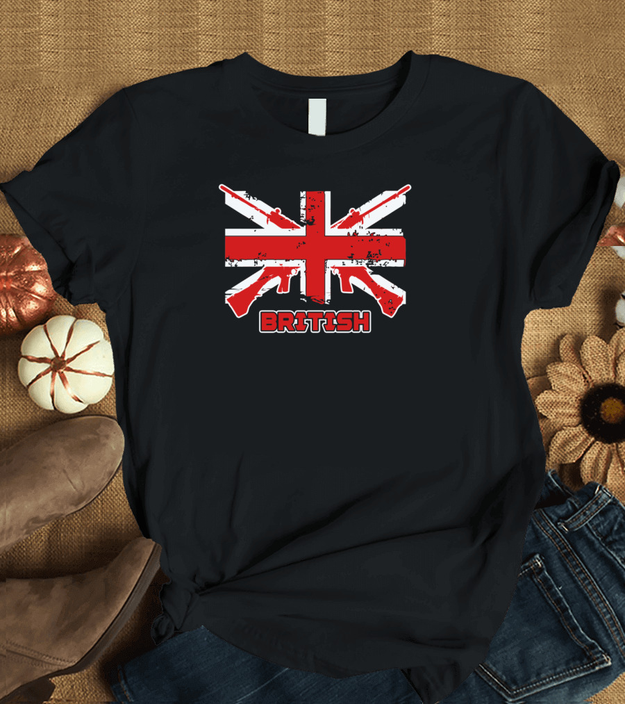 British Flag Union Jack with Rifles T-Shirt
