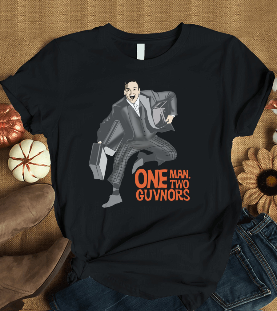 ONE MAN TWO GUVNORS Iconic Comedic Character Graphic with Briefcase and Suit T-Shirt