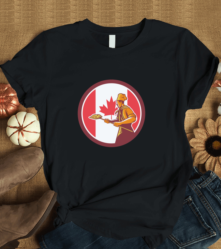Canadian Pizza Baker with Canada Flag Emblem T-Shirt