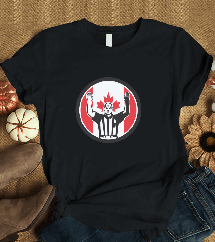 Canadian Football Referee with Canada Flag and Maple Leaf T-Shirt