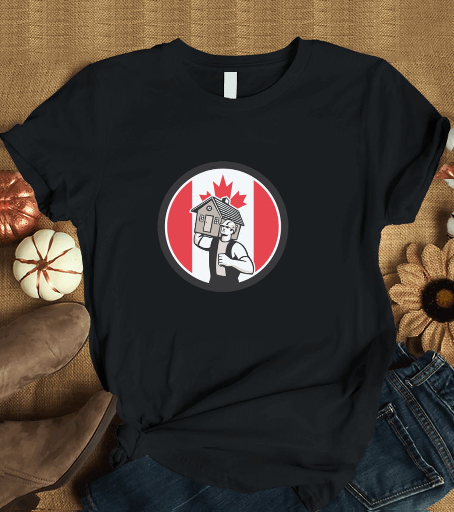Canadian House Relocation Man Holding Home with Canada Flag T-Shirt