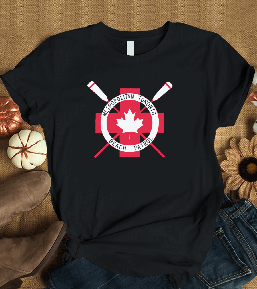 Metropolitan Toronto Beach Patrol Canadian Lifeguard Logo with Maple Leaf and Crossed Paddles T-Shirt