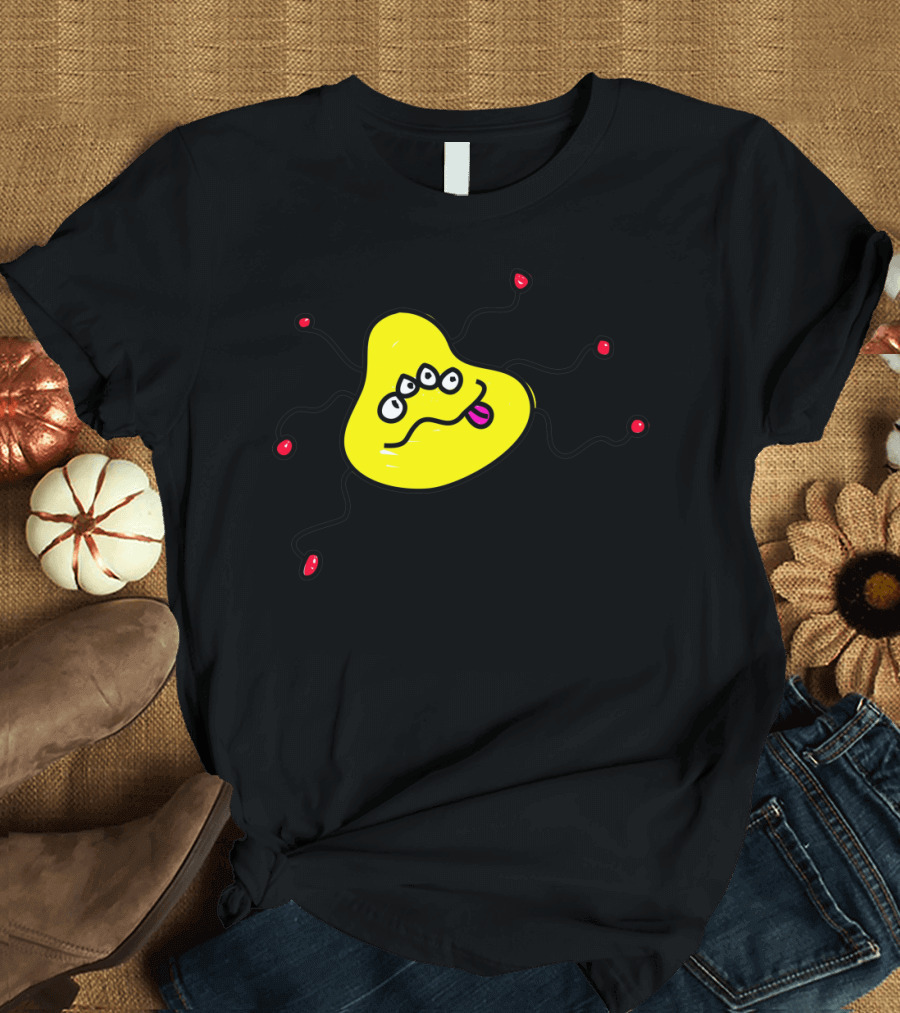 Playful Cartoon Yellow Monster with Three Eyes and Wiggly Tentacles T-Shirt