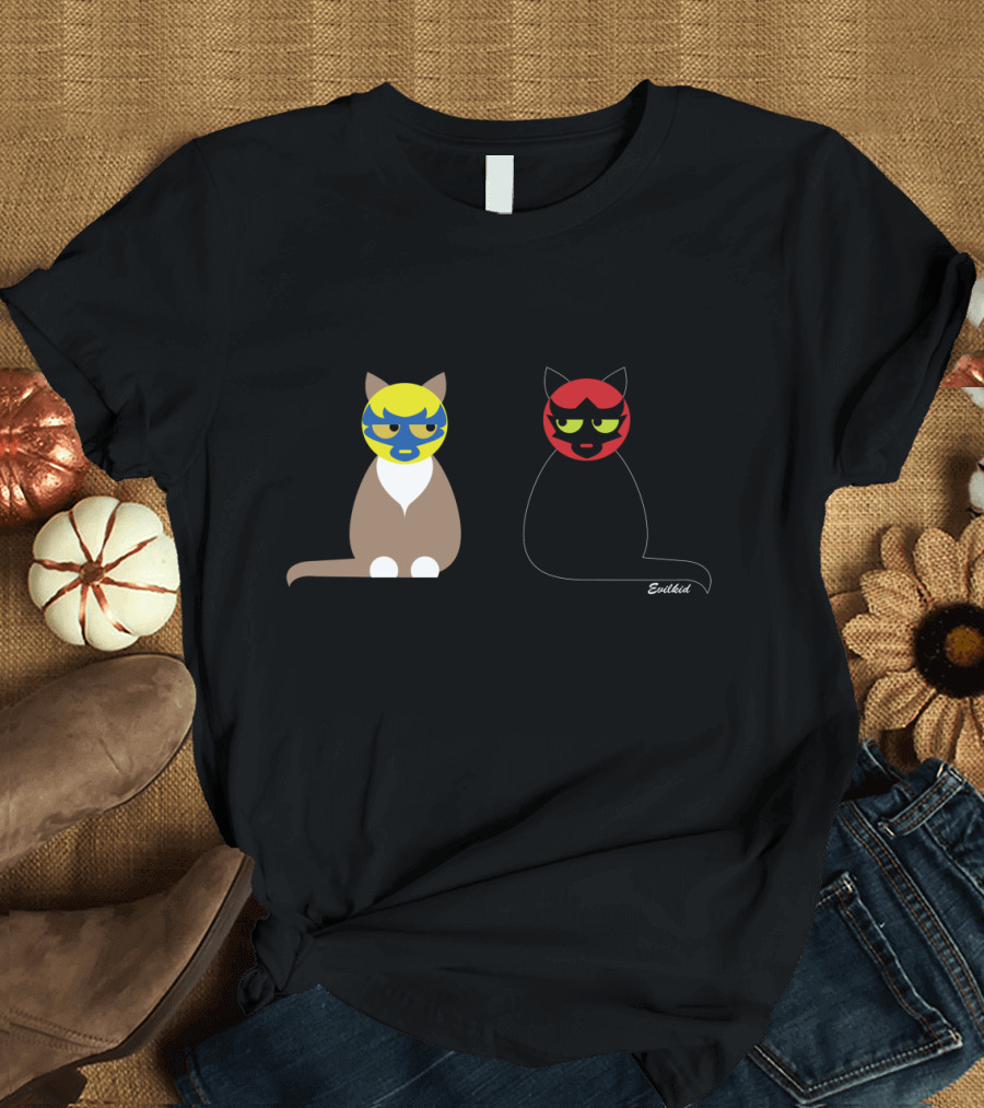 Lucha Libre Cats Masked Wrestling Feline Duo Eveltiel T-Shirt
