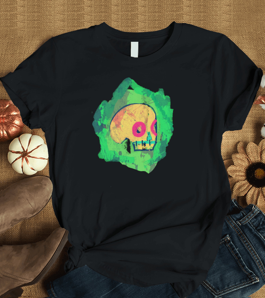 Colorful Abstract Green Background Picasso Skull T-Shirt