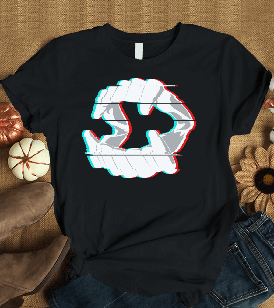 In Your Face Glitch Art Hands T-Shirt