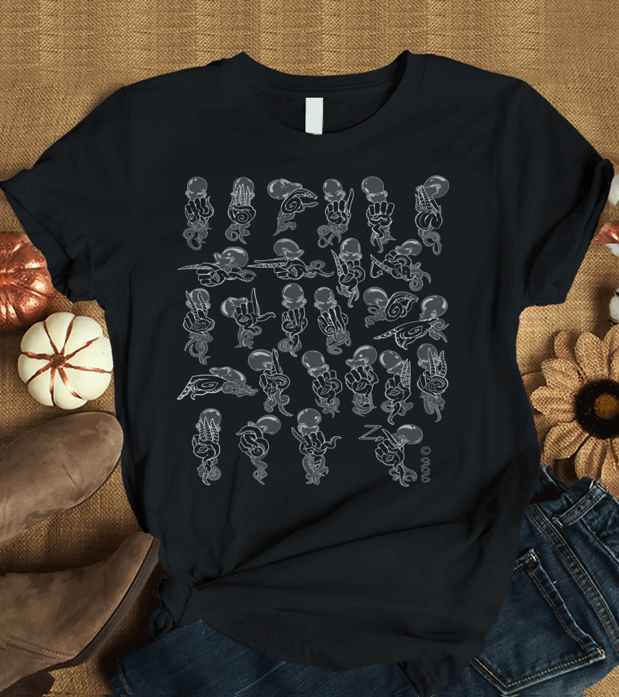 American Sign Language Alphabet Octopus Tentacles Lettering T-Shirt