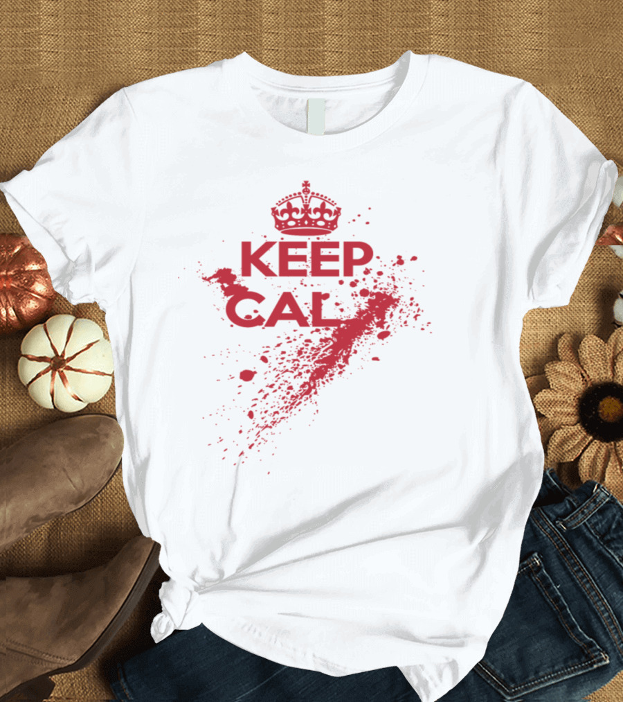 Keep Bloody Calm Splatter Graphic with Iconic Crown T-Shirt