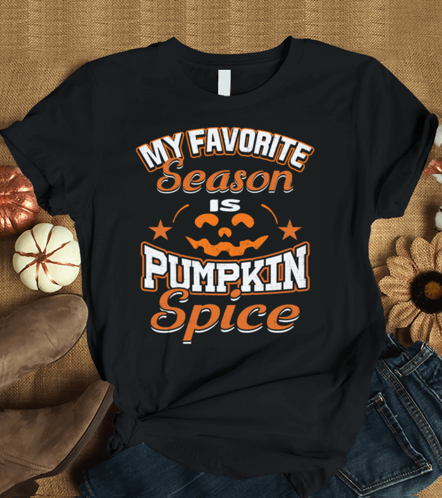 My Favorite Season Is Pumpkin Spice with Halloween Pumpkin Face and Stars T-Shirt