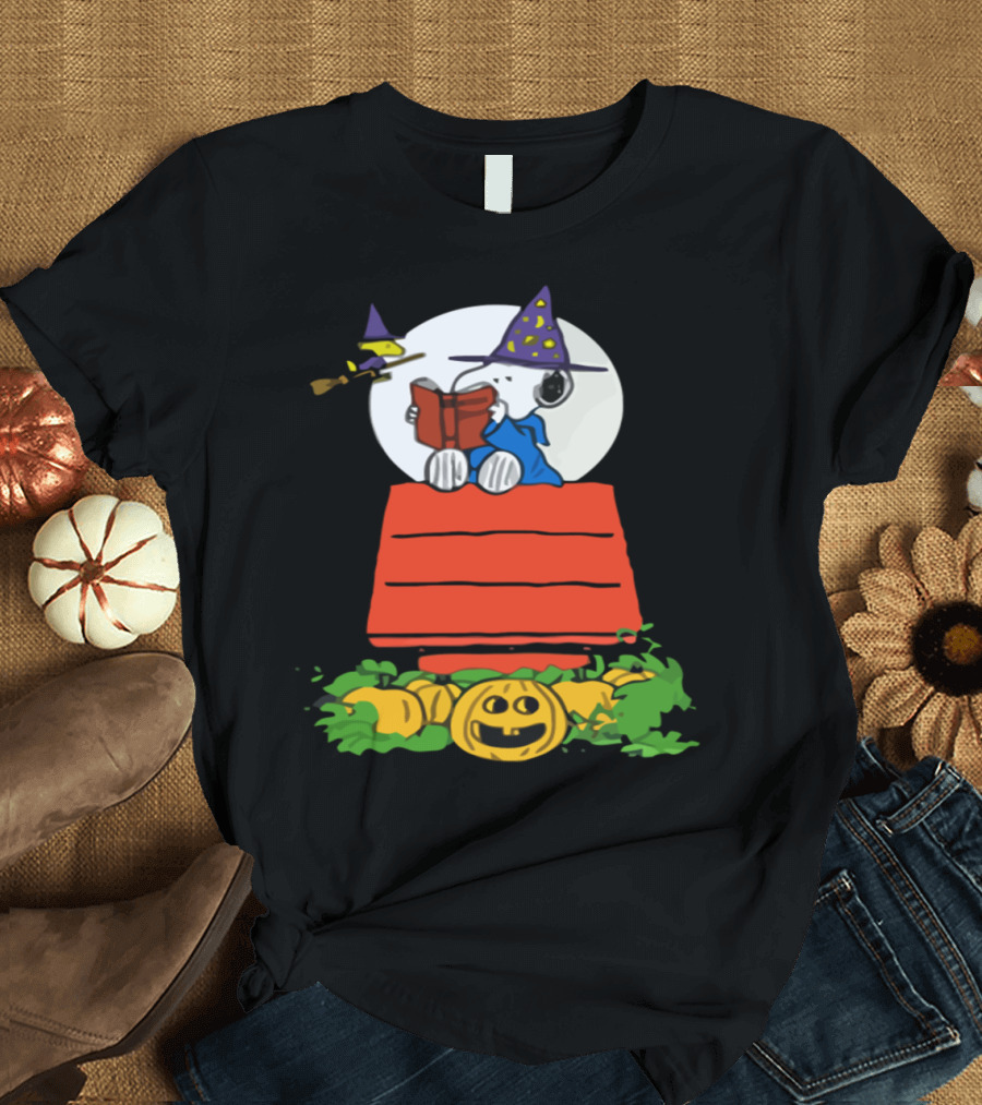 The Great Pumpkin with Witch Hat and Doghouse Scene T-Shirt