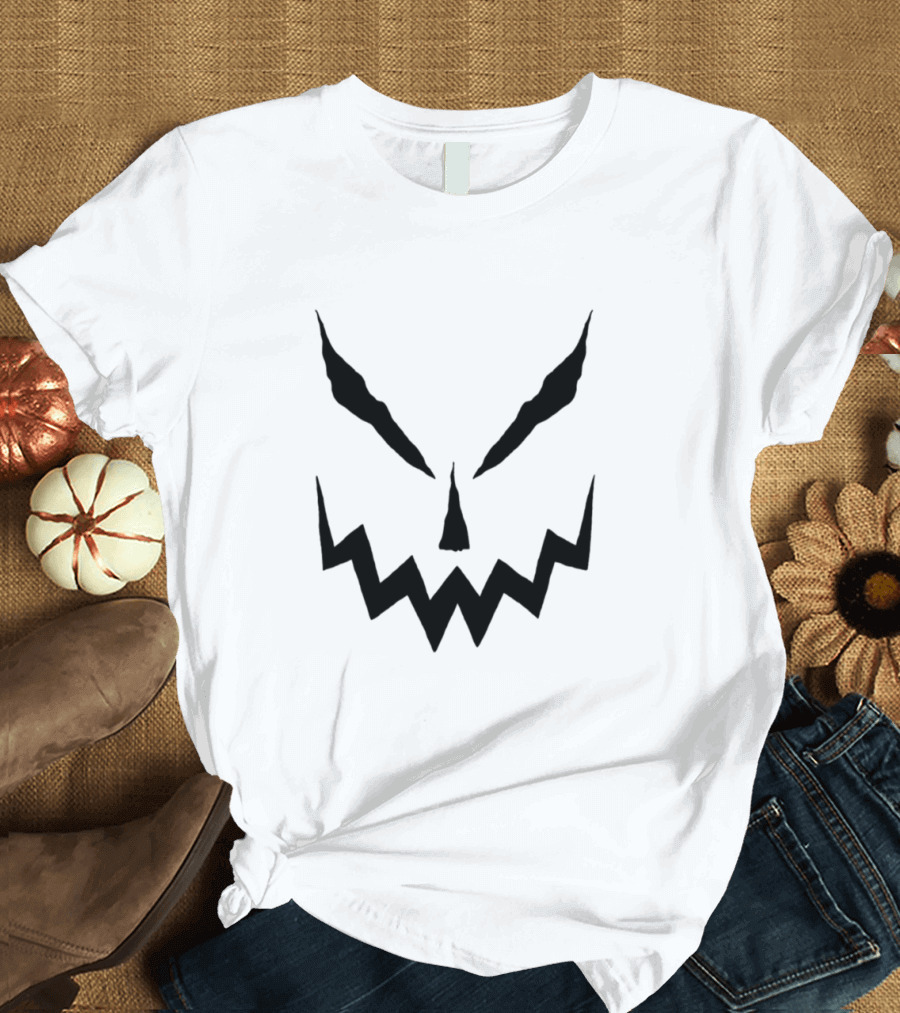 Halloween Scary Pumpkin Face with Spooky Eyes and Jagged Smile for October Frights T-Shirt