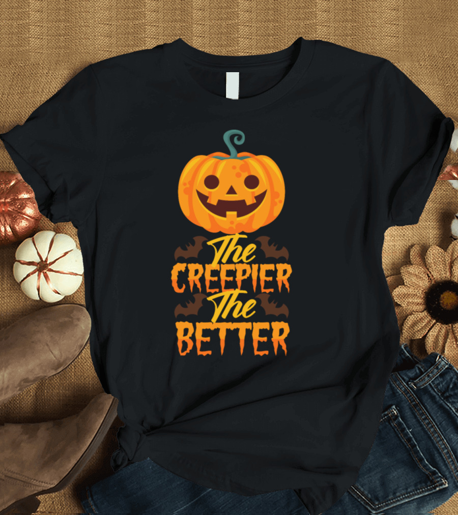 The Creepier The Better Pumpkin Jack-o'-Lantern Face Halloween T-Shirt
