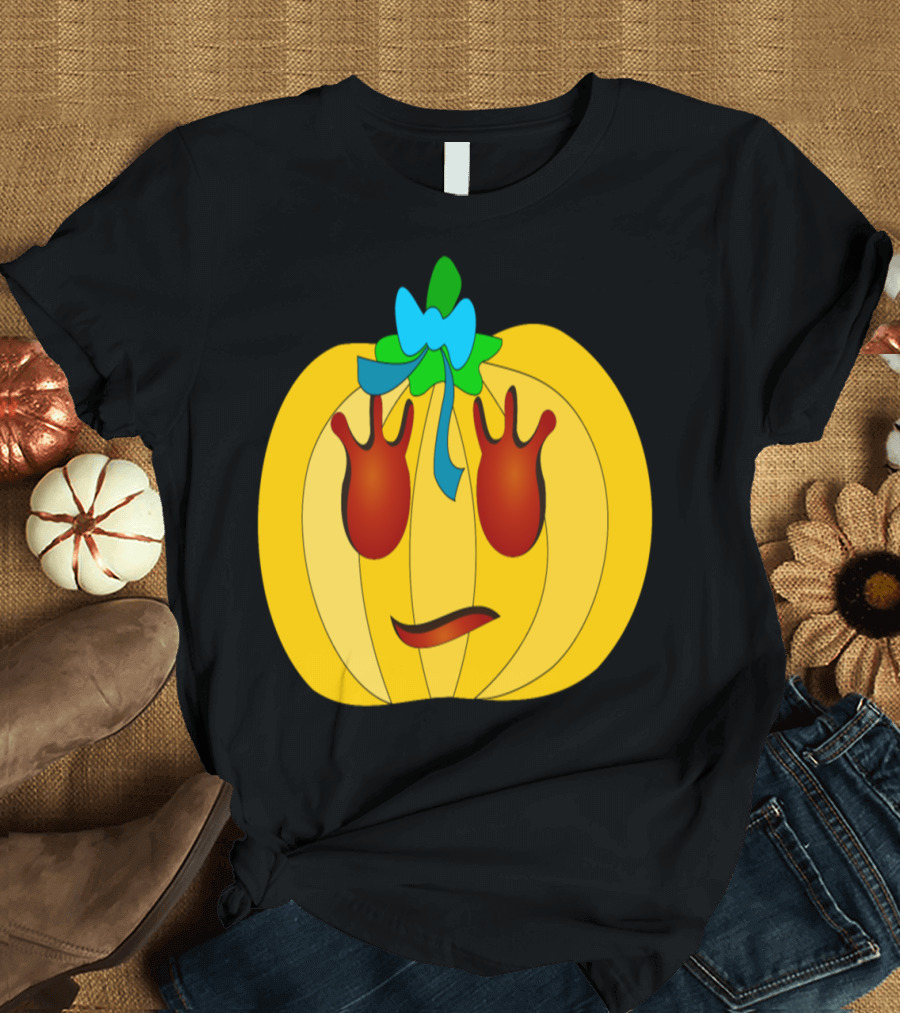Yellow Pumpkin with Teal Bow and Red Eyes T-Shirt