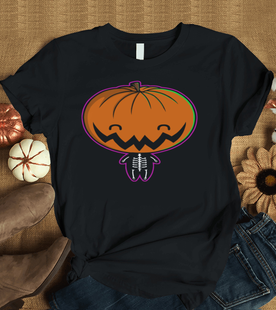 Cutie Pumpkin Pie Skeleton Halloween Smiley T-Shirt