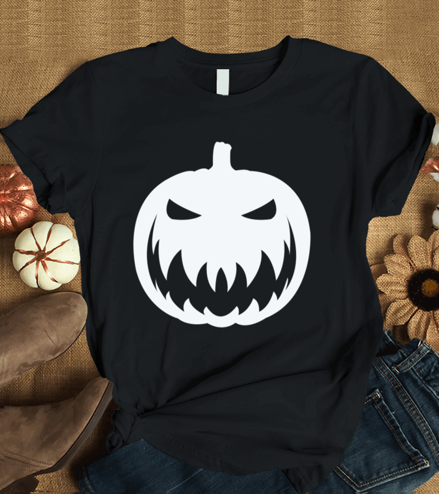 Creepy Pumpkin White Gothic Halloween Jack-O'-Lantern T-Shirt