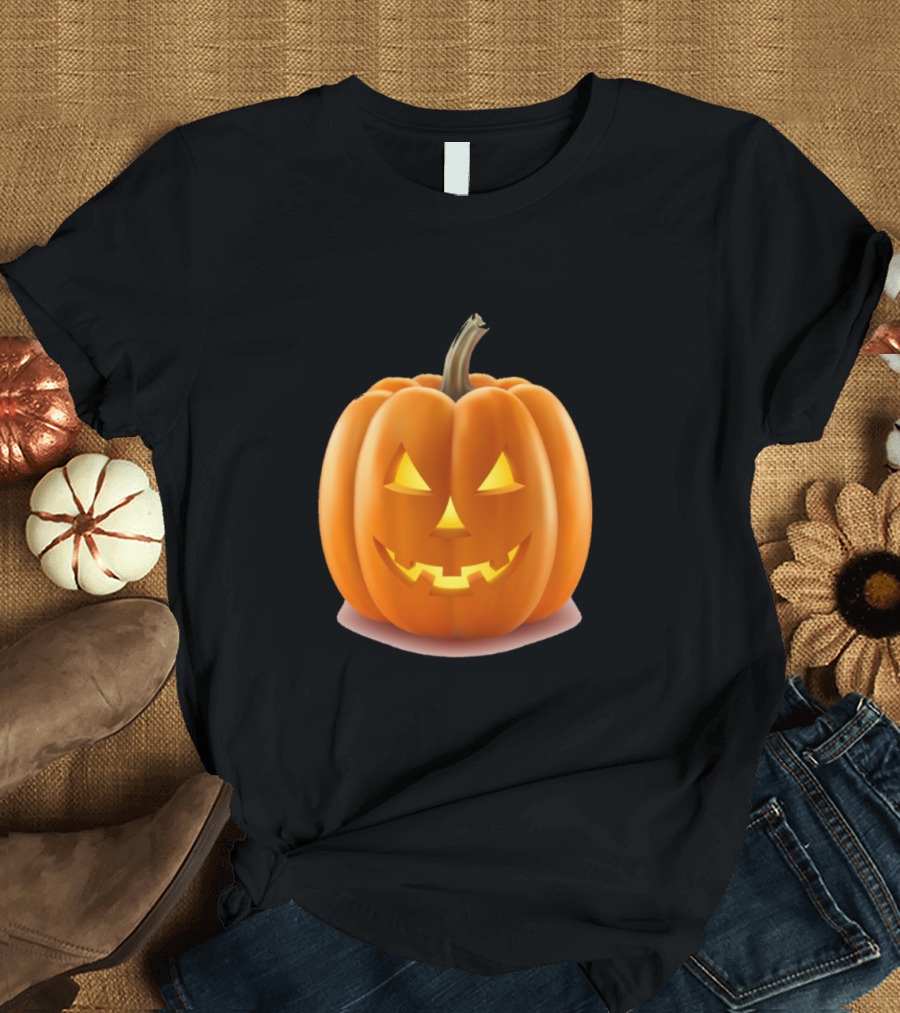 Scary Pumpkin Halloween Lantern Realistic Vector T-Shirt
