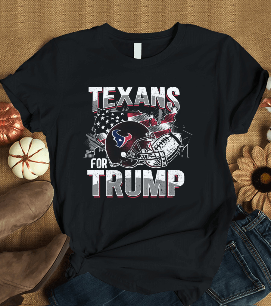 Texans for Trump USA Map Football Helmet and American Flag T-Shirt