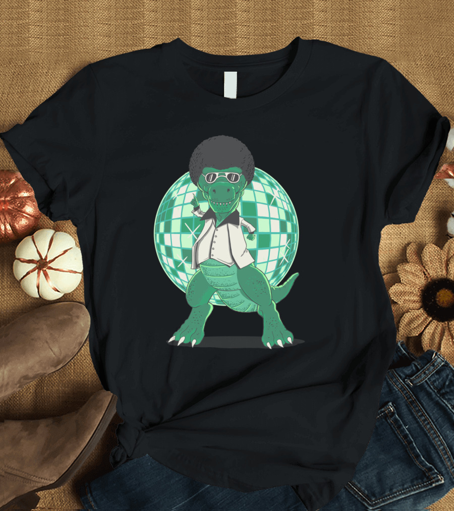 Funky Disco Dinosaur with Afro and Sunglasses T-Shirt