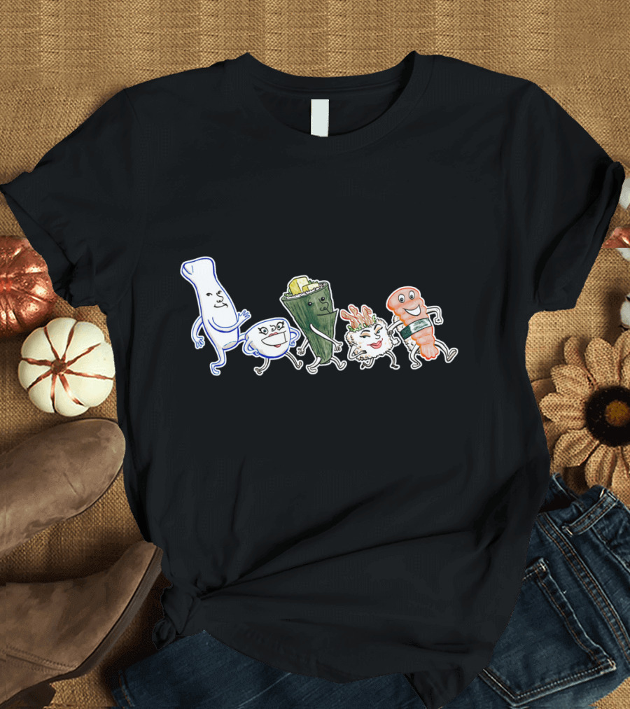 Sushi Dance Animated Sushi Characters in a Line T-Shirt