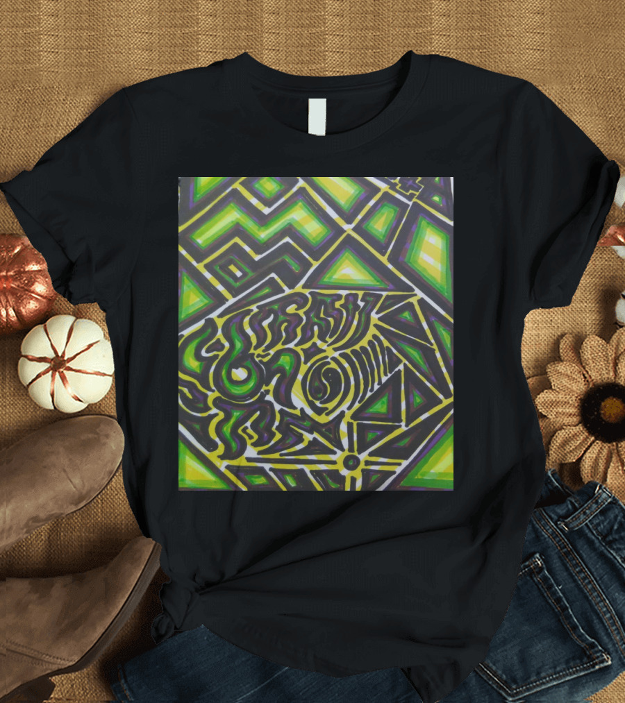 Dark Dancer Geometric Abstract Green Yellow T-Shirt