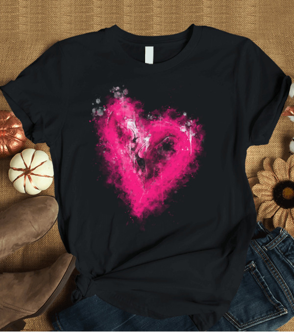 T-Shirt: Pink Flamingo Love Heart Watercolor Splatter T-Shirt Pink Flamingo Love Heart Watercolor Splatter T-Shirt