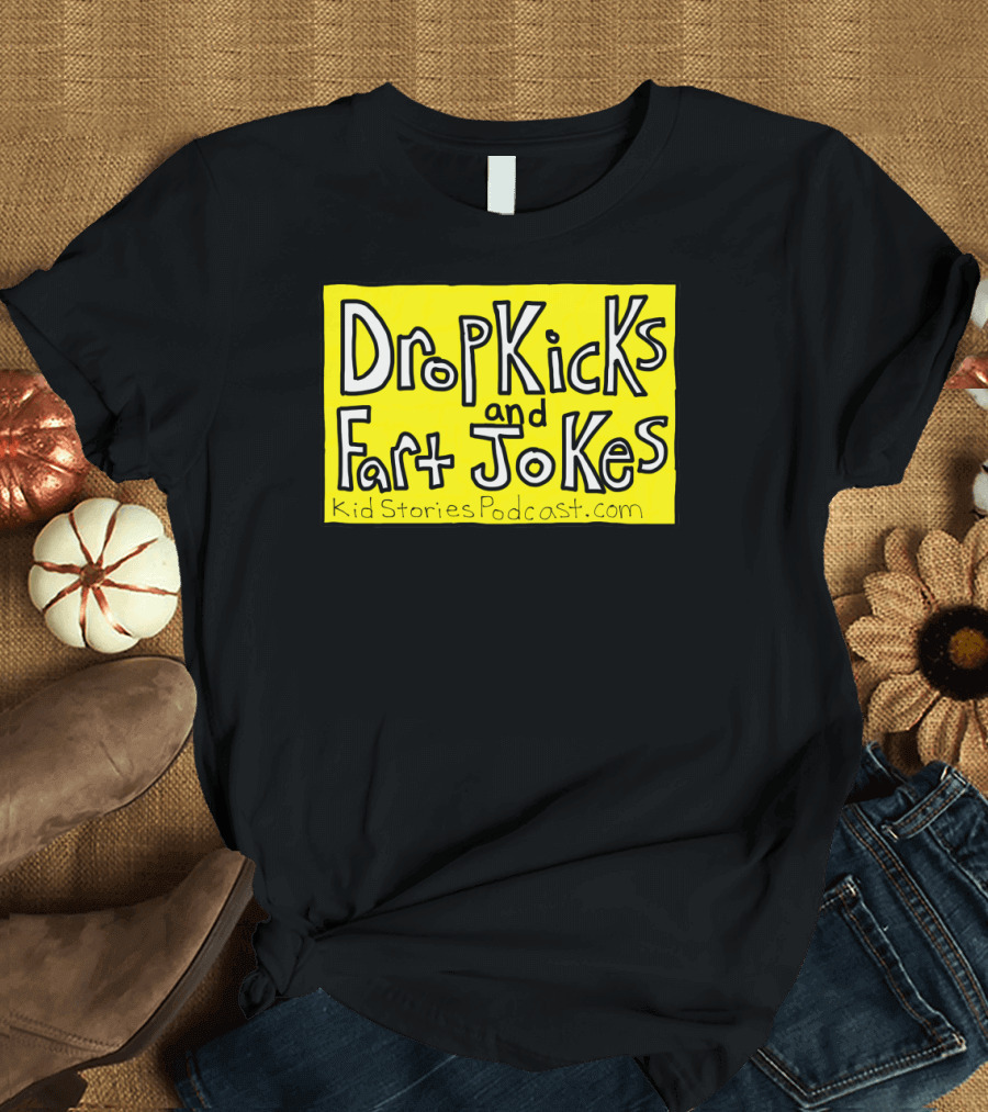 Dropkicks and Fart Jokes Kid Stories Podcast Rectangle Yellow Background T-Shirt