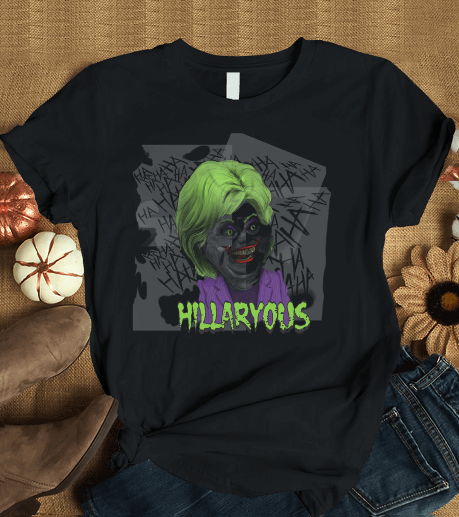 HILLARYOUS Joker Parody Green Hair Purple Suit Haha Background T-Shirt