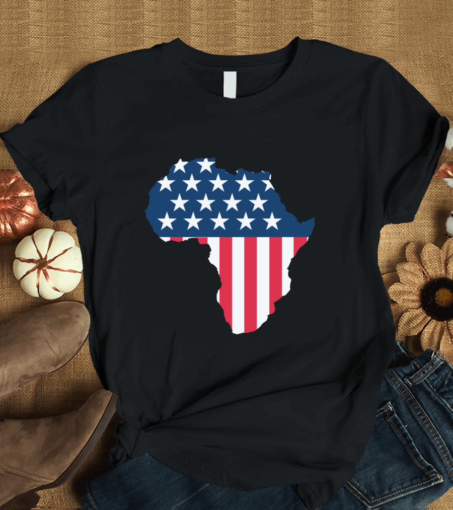 African American Flag Map Stars and Stripes on Africa T-Shirt