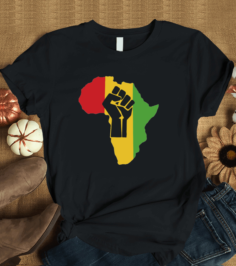 Africa Power Fist with Pan-African Flag Colors and Map T-Shirt