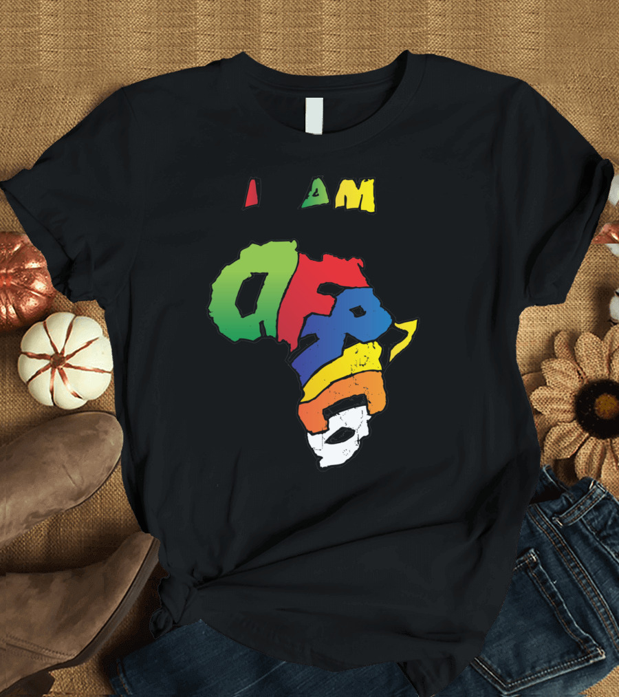 I Am Africa Colorful Continent Map Text T-Shirt