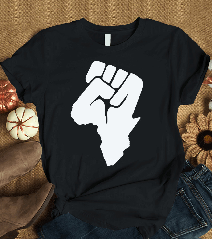Africa Unite Fist Symbol in Continent Shape T-Shirt